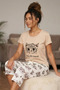 Women's Leopard Printed Piece Crew Neck Short Sleeve Six Heart Patterned Capri Combed Cotton Pajama Set - 2