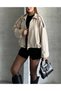 Suede Women's Jacket with Epaulettes Ecru - 3