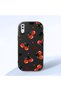 Samsung Galaxy A30 Compatible Camera Protected Black Soft Silicone Phone Case Cherry Patterned