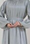Balloon Sleeve Stoned Water Evening Dress-Mint Green - 4