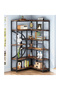 Corner Bookshelf 6-Tier L-Shaped Book Shelves Metal Frame for Living Room Home Office, Brown - 2