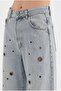Women's Front Bird Eye Detailed Design Palazzo Jeans - 4