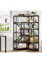 Corner Bookshelf 6-Tier L-Shaped Book Shelves Metal Frame for Living Room Home Office, Brown - 3