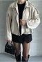 Suede Women's Jacket with Epaulettes Ecru - 6