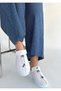 Women's White Leather Rubber Laced Sports Shoes