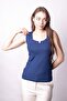 Women's Stretch Fabric Stretchy Knitwear Square Neck Ribbed Knit Body Blouse-Navy Blue - 3