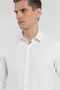 White Textured Hard Collar Long Sleeve Pocketless Slim Fit Cotton Shirt 1004255283 - 4