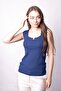 Women's Stretch Fabric Stretchy Knitwear Square Neck Ribbed Knit Body Blouse-Navy Blue - 2