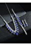 Blue Rhinestone Necklace with Bracelet and Earrings et - 4