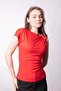 Women's Stretch Fabric Lightweight Shiny Fabric Boat Neck One Shoulder Low Accessory Pleated Body Blouse-Red - 5