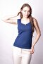 Women's Stretch Fabric Stretchy Knitwear Square Neck Ribbed Knit Body Blouse-Navy Blue - 4
