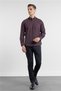 Burgundy-Black Buttoned Collar Long Sleeve Pocketless Slim Fit Cotton Shirt 1004255233 - 2