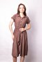 Women's Drop-Shoulder Waist Ruched Pocketed Belt Li Midi Length Below Knee Dress-Brown - 3