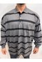 Plus Size up to 10XL Black Gray Striped Stylish Loose Cut Long Sleeve Polo Neck