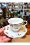 Floral Print 2-Person Porcelain Coffee Cup Set – Stylish Turkish Coffee Cup Set with Saucers - 2