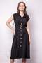 Women's Embroidered Collar Dress Drop-Shoulder Pocketed Pili Melton Li Midi Length Below Knee Belt Li Dress-Black - 2