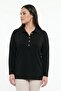 Women's Gold Buttoned Collar Large Size Stretch Fabric Blouse - 3