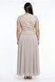 Women's Top Beaded Vest Look Half Moon Sleeve Lined Plus Size Long Chiffon Dress - 4