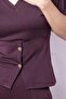 Women's Soft-Textured Stretchy Fabric V-Neck Short Sleeve Button-Front Blouse-Burgundy - 6