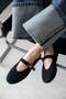 Bella Women's Belt Detail Suede Ballet Flats Black