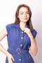 Women's Embroidered Collar Dress Drop-Shoulder Pocketed Pili Melton Li Midi Length Below Knee Belt Li Dress-Indigo - 6