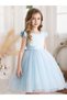 Girls Light Blue Faux Pearl Tulle Bow Detail Dress - 3