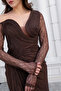 Women's Brown Chest Detailed Long Lace Evening Dress - 4