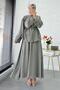 Premium Shoulder Gold Buttoned Skirt Suit - Green - 5