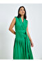 Green Blazer Midi Dress with Tie Up Belt - 2
