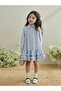Girls Blue Cotton Ruffle Hem Knee Length Dress - 5