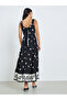 Black Floral Sweatheart Neck Tiered Maxi Dress - 6