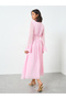 Pink Corsage Detail Midi Dress with Bell Sleeves - 6