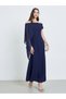 Navy Blue Draped Cape Sleeve Maxi Dress - 2