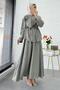 Premium Shoulder Gold Buttoned Skirt Suit - Green - 2