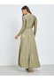 Olive Satin Pleated A-Line Maxi Dress - 5
