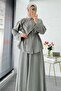 Premium Shoulder Gold Buttoned Skirt Suit - Green - 7