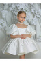 Girls White Puff Sleeve Embellished Dress