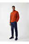 Orange Mock Neck Embroidered Fleece Men's Sweatshirt - 4
