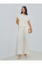 Beige Short Sleeve Shirt and Wide Leg Pants Set - 6