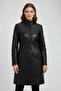 Black Laura Long Women's Buttoned Slim Fit Lined Long Genuine Leather Coat - 4