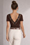 Women's Lace Detailed V-Neck Short Sleeve Blouse - 5
