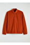 Orange Mock Neck Embroidered Fleece Men's Sweatshirt