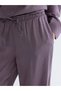 Plum Color Elastic Waist Wide Leg Women's Trousers - 6