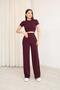Women's Modal Fabric Crew Neck Short Sleeve Cropped Bottom Top Set - 5