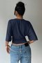 Women's Navy Blue Cropped Blouse Half Sleeve Loose Fit High Waist Ruched Basic T-Shirt - 6