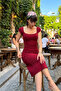 Women's Oval Collar Stretchy Fabric Body Hugging Pencil Ribbed Knit Dress