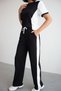 Women's Short Sleeve Color Block Paneled and Striped Detail Comfortable Modal Set - 3