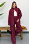 Women's Linen Textured Self-Designed Striped Look Comfortable Fit Shirt and Trousers Set
