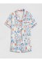 Shirt Collar Printed Women's Shorts Pajama Set (S6) - 5