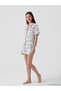 Shirt Collar Printed Women's Shorts Pajama Set (S6)